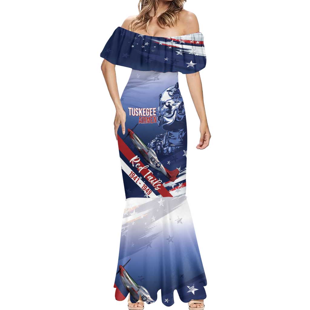 Tuskegee Airmen Red Tails Mermaid Dress Straighten Up and Fly Right - Blue White - Wonder Print Shop