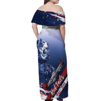 Tuskegee Airmen Red Tails Off Shoulder Maxi Dress Straighten Up and Fly Right - Blue White - Wonder Print Shop