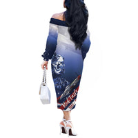 Tuskegee Airmen Red Tails Off The Shoulder Long Sleeve Dress Straighten Up and Fly Right - Blue White - Wonder Print Shop