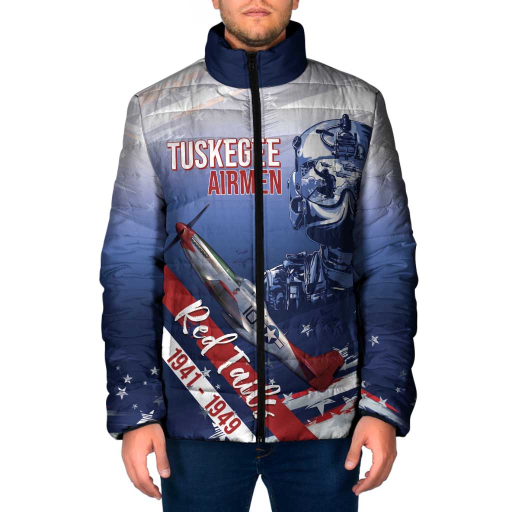 Tuskegee Airmen Red Tails Padded Jacket Straighten Up and Fly Right - Blue White - Wonder Print Shop