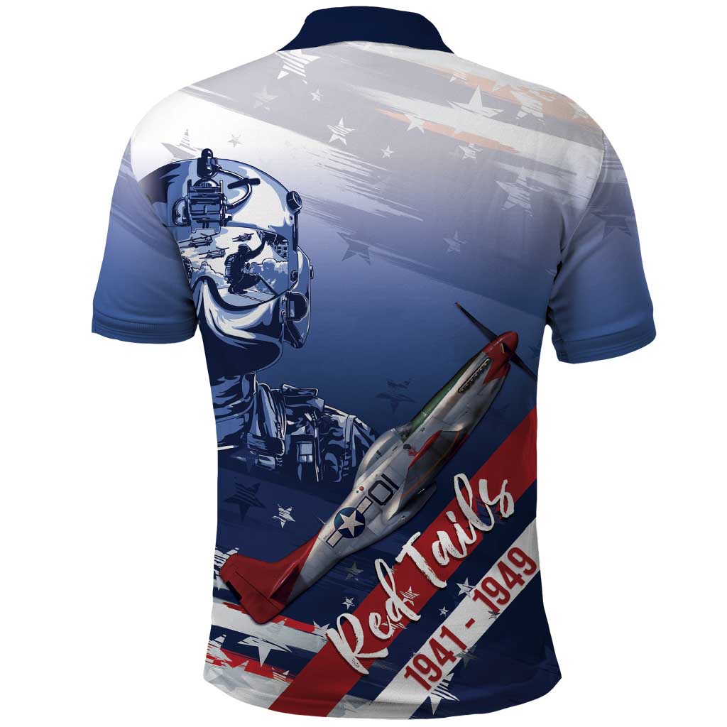 Tuskegee Airmen Red Tails Polo Shirt Straighten Up and Fly Right - Blue White - Wonder Print Shop