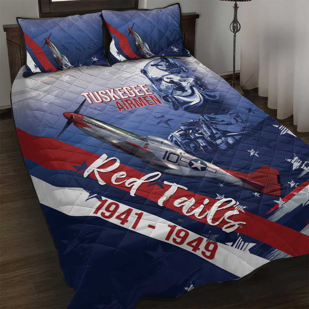 Tuskegee Airmen Red Tails Quilt Bed Set Straighten Up and Fly Right - Blue White - Wonder Print Shop