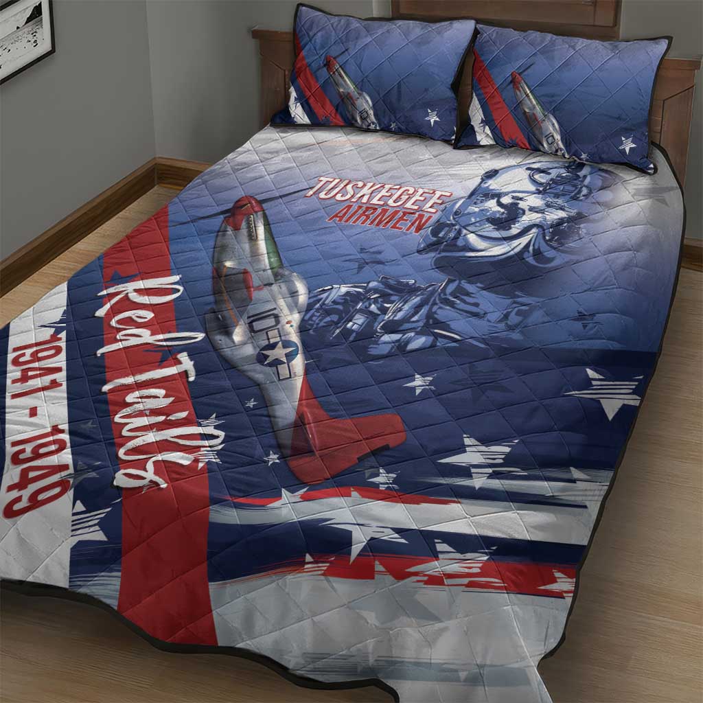 Tuskegee Airmen Red Tails Quilt Bed Set Straighten Up and Fly Right - Blue White - Wonder Print Shop