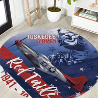 Tuskegee Airmen Red Tails Round Carpet Straighten Up and Fly Right - Blue White - Wonder Print Shop