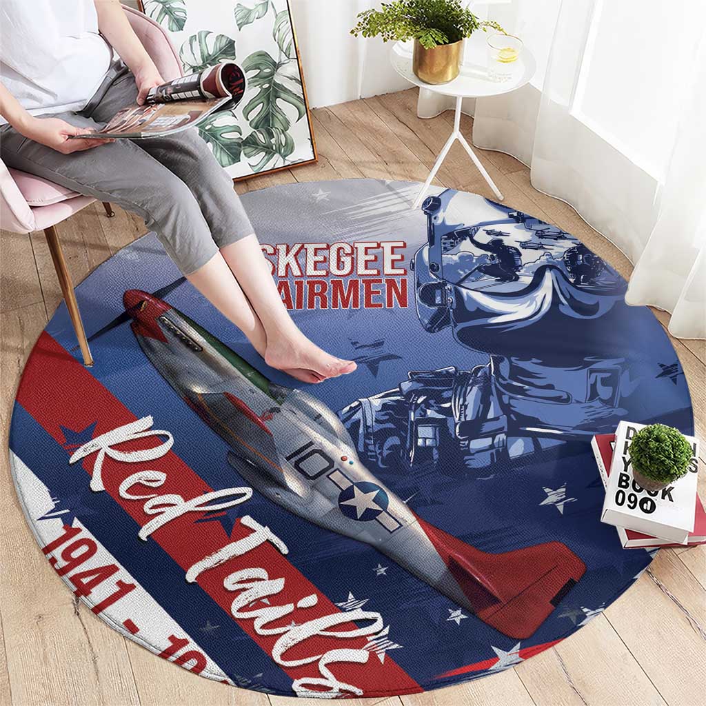Tuskegee Airmen Red Tails Round Carpet Straighten Up and Fly Right - Blue White - Wonder Print Shop