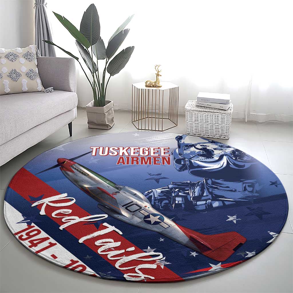 Tuskegee Airmen Red Tails Round Carpet Straighten Up and Fly Right - Blue White - Wonder Print Shop