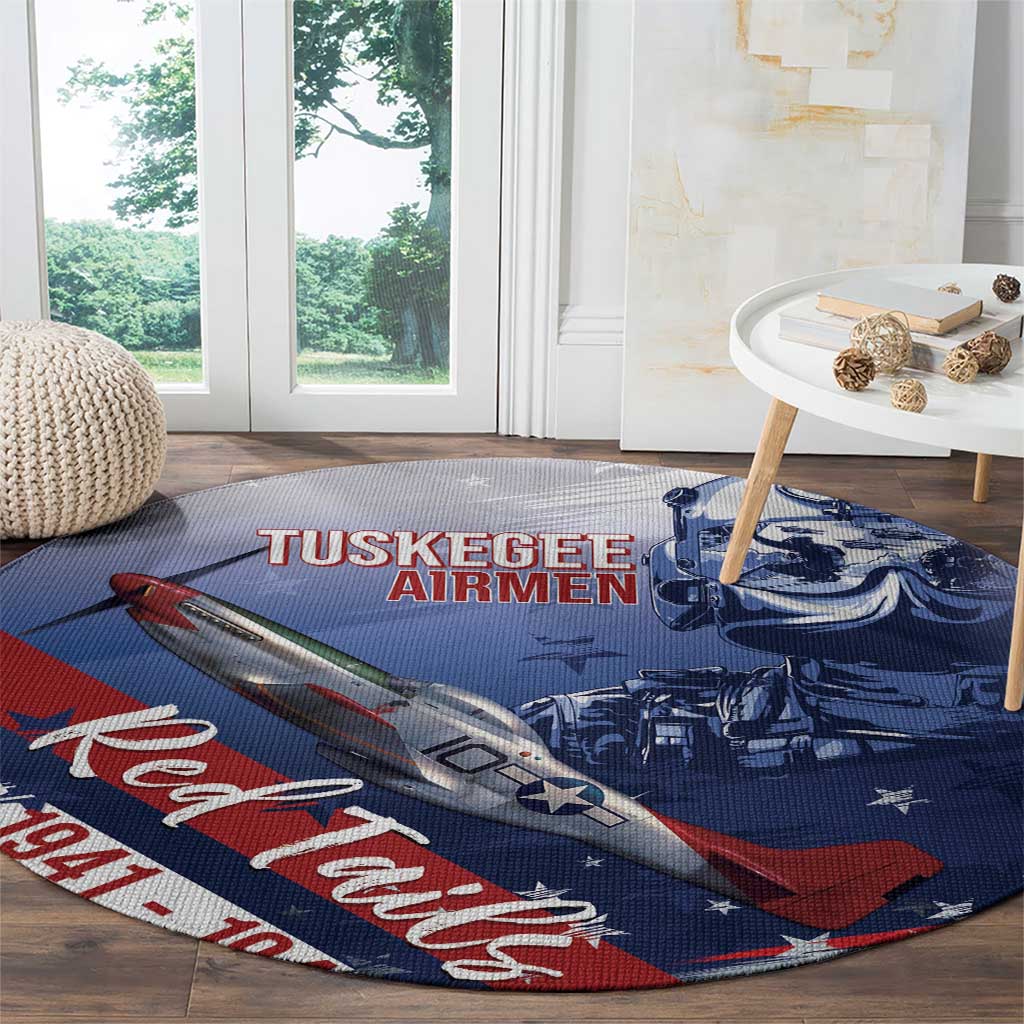 Tuskegee Airmen Red Tails Round Carpet Straighten Up and Fly Right - Blue White - Wonder Print Shop