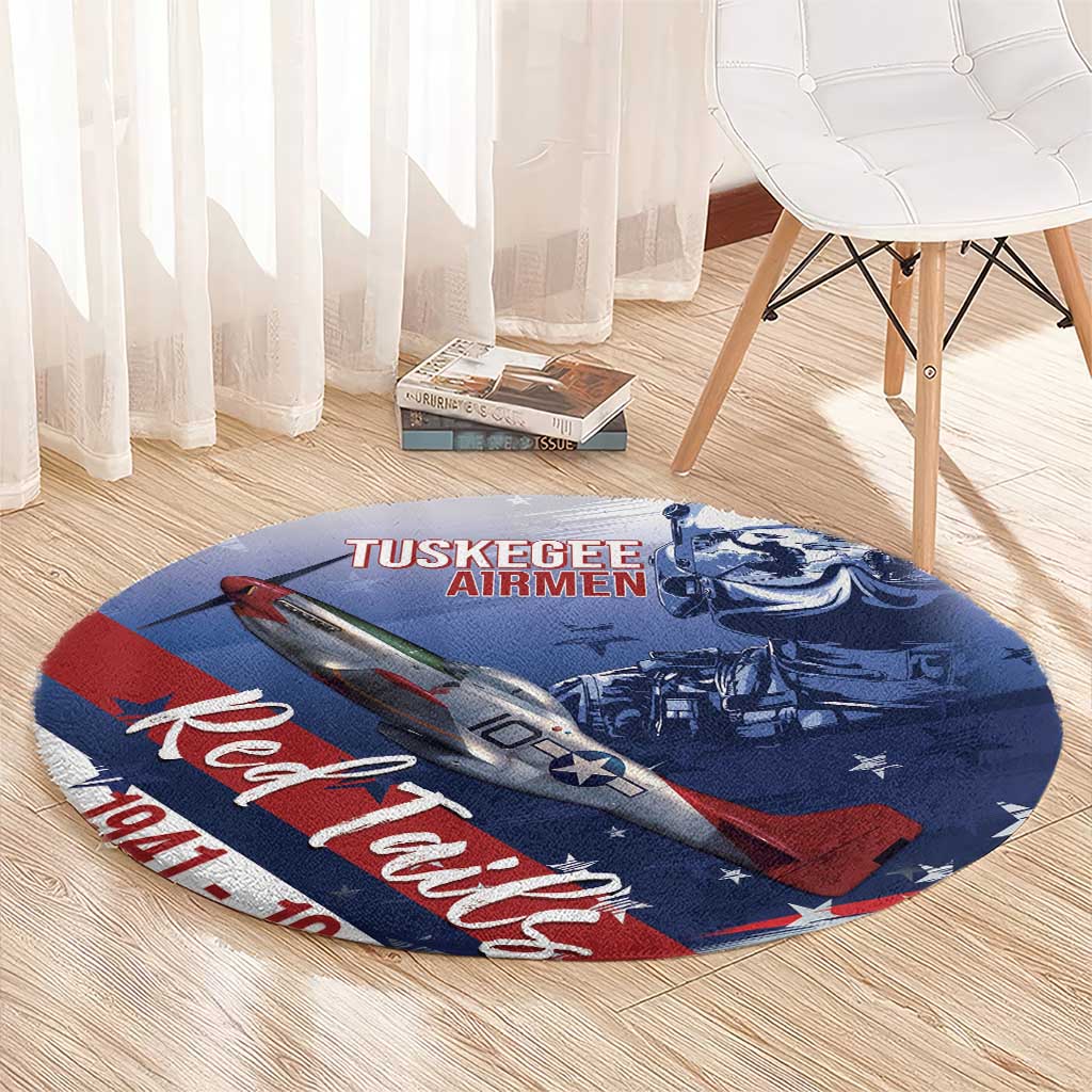 Tuskegee Airmen Red Tails Round Carpet Straighten Up and Fly Right - Blue White - Wonder Print Shop