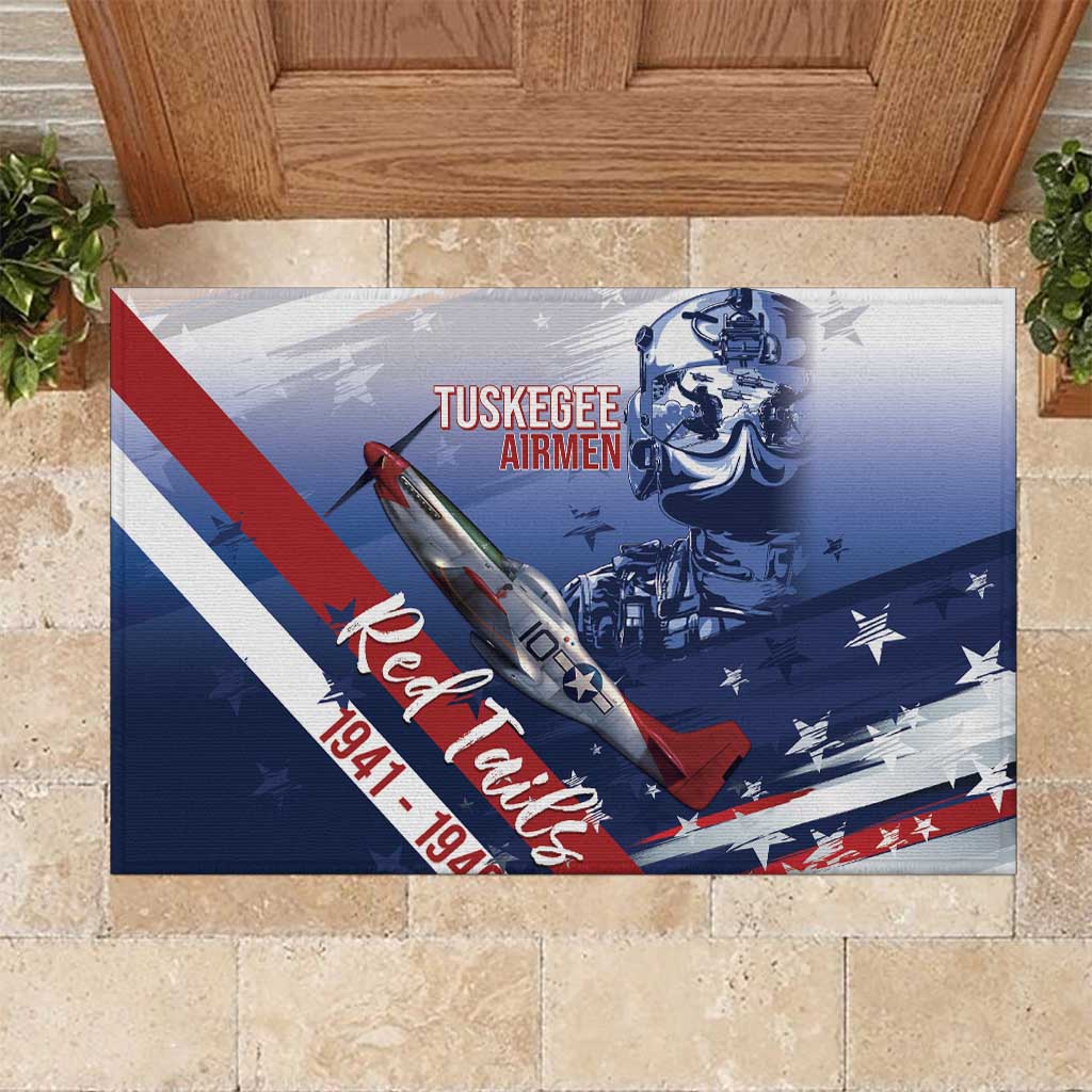 Tuskegee Airmen Red Tails Rubber Doormat Straighten Up and Fly Right - Blue White - Wonder Print Shop