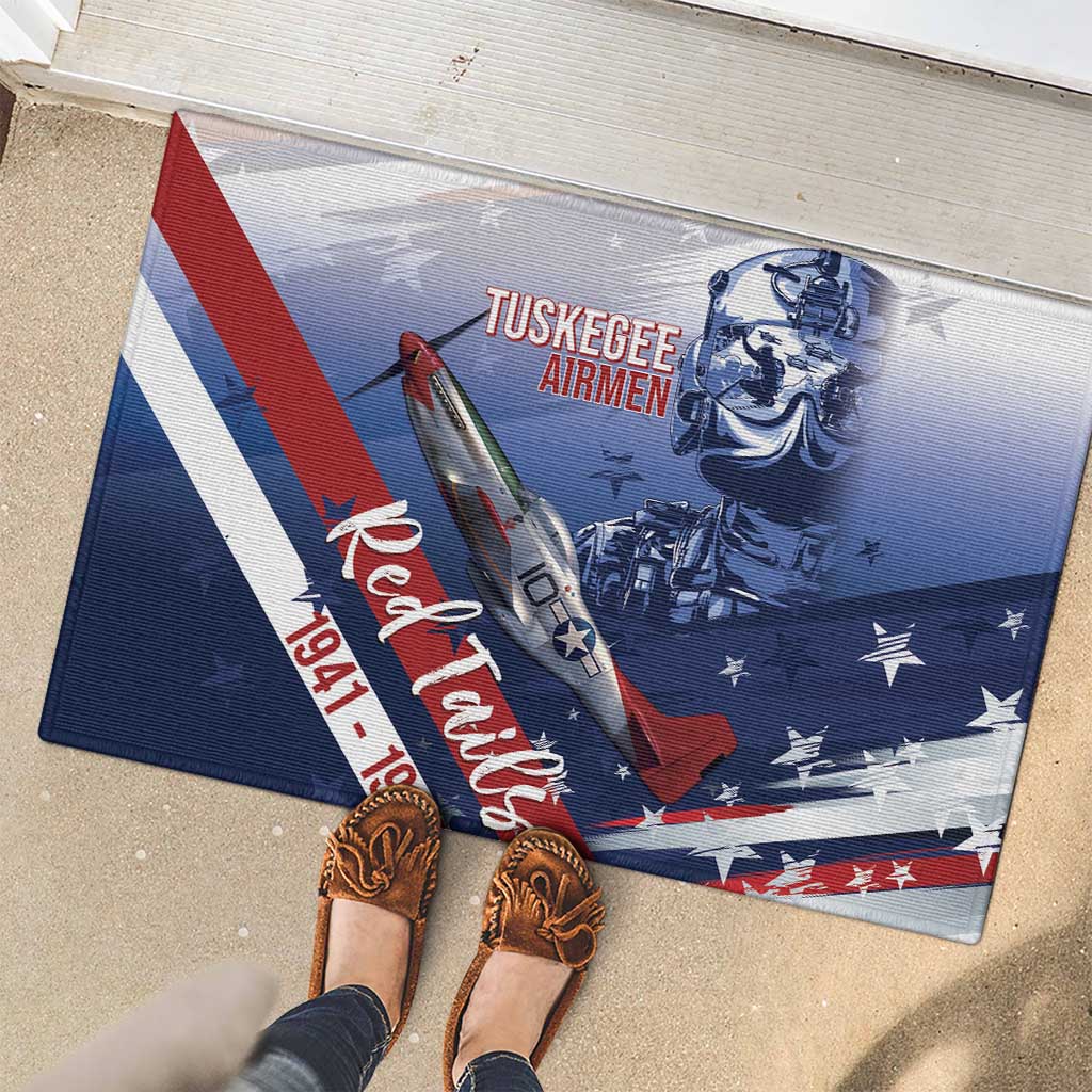 Tuskegee Airmen Red Tails Rubber Doormat Straighten Up and Fly Right - Blue White - Wonder Print Shop