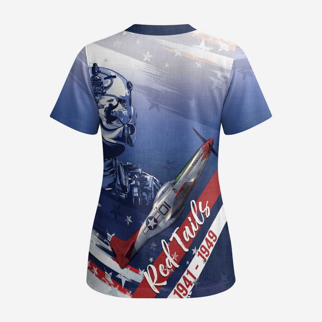 Tuskegee Airmen Red Tails Scrub Top Straighten Up and Fly Right - Blue White - Wonder Print Shop