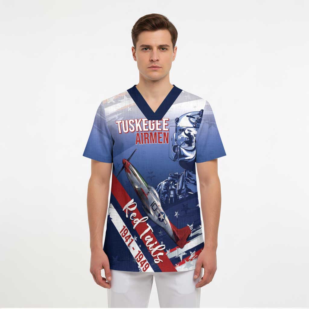 Tuskegee Airmen Red Tails Scrub Top Straighten Up and Fly Right - Blue White - Wonder Print Shop