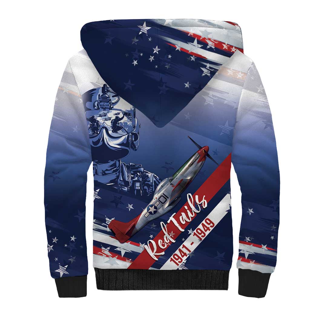 Tuskegee Airmen Red Tails Sherpa Hoodie Straighten Up and Fly Right - Blue White - Wonder Print Shop