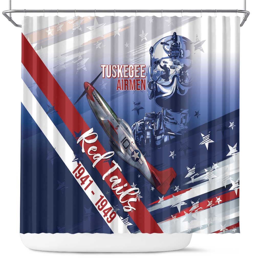 Tuskegee Airmen Red Tails Shower Curtain Straighten Up and Fly Right - Blue White - Wonder Print Shop