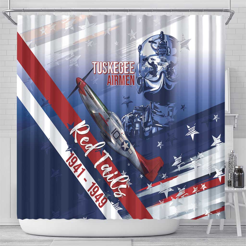 Tuskegee Airmen Red Tails Shower Curtain Straighten Up and Fly Right - Blue White - Wonder Print Shop
