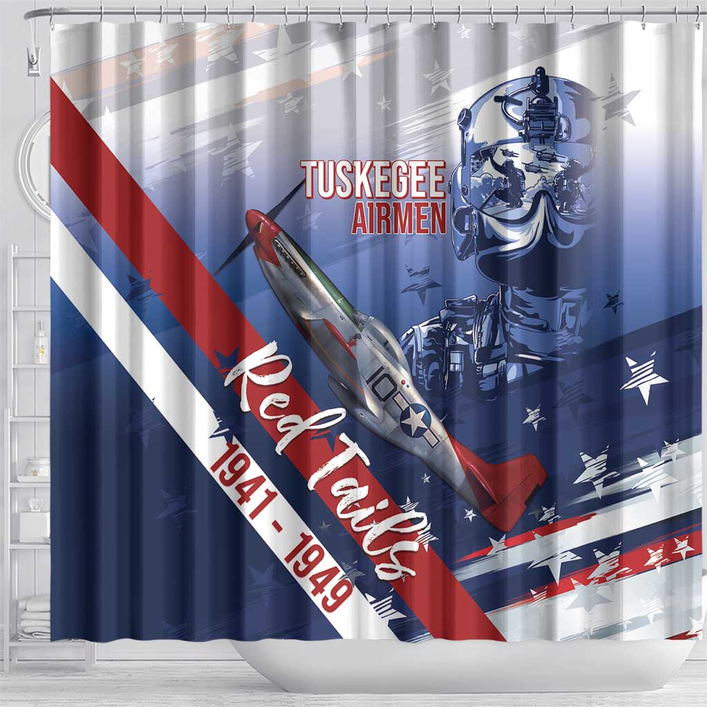 Tuskegee Airmen Red Tails Shower Curtain Straighten Up and Fly Right - Blue White - Wonder Print Shop