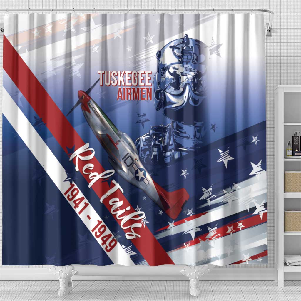 Tuskegee Airmen Red Tails Shower Curtain Straighten Up and Fly Right - Blue White - Wonder Print Shop