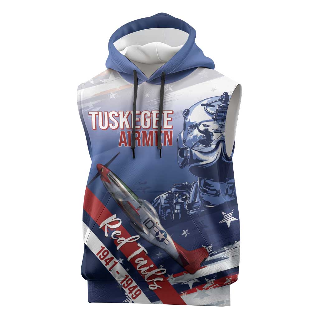 Tuskegee Airmen Red Tails Sleeveless Hoodie Straighten Up and Fly Right - Blue White - Wonder Print Shop