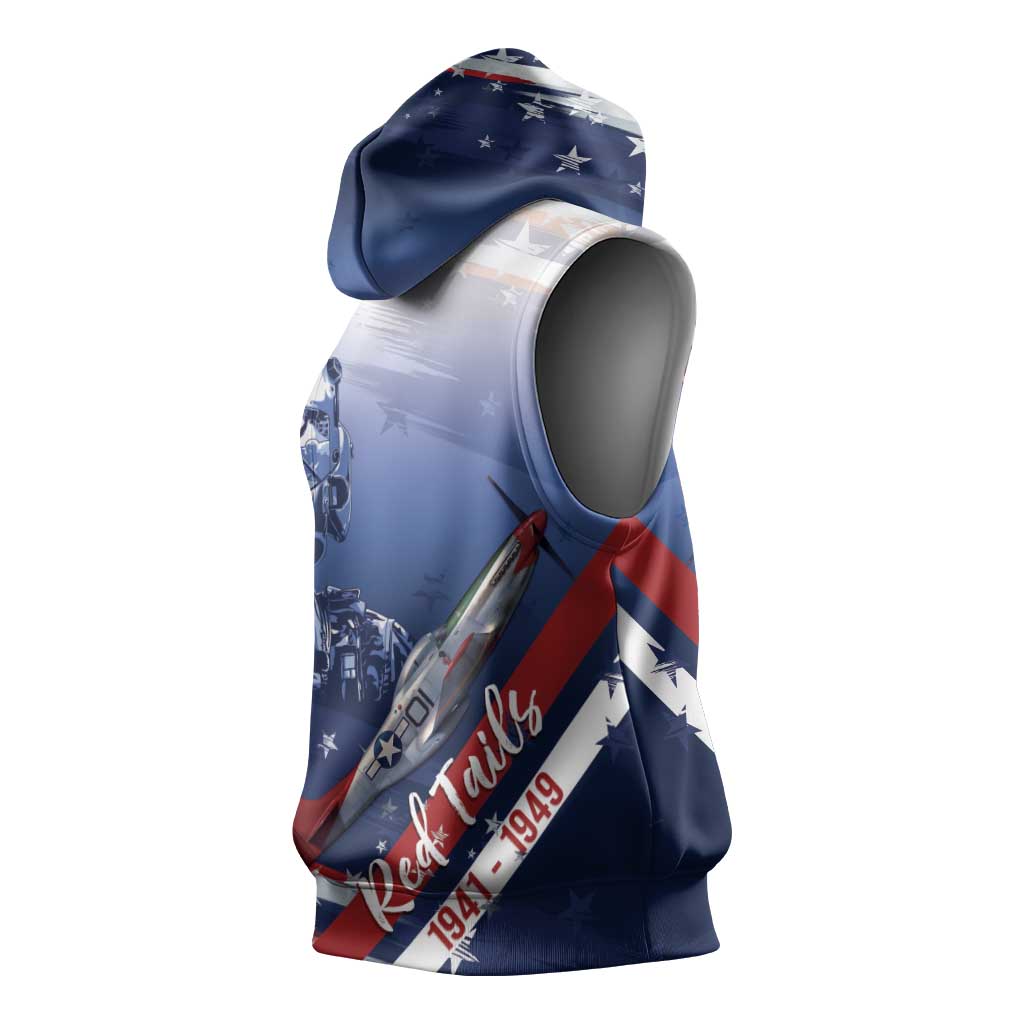 Tuskegee Airmen Red Tails Sleeveless Hoodie Straighten Up and Fly Right - Blue White - Wonder Print Shop