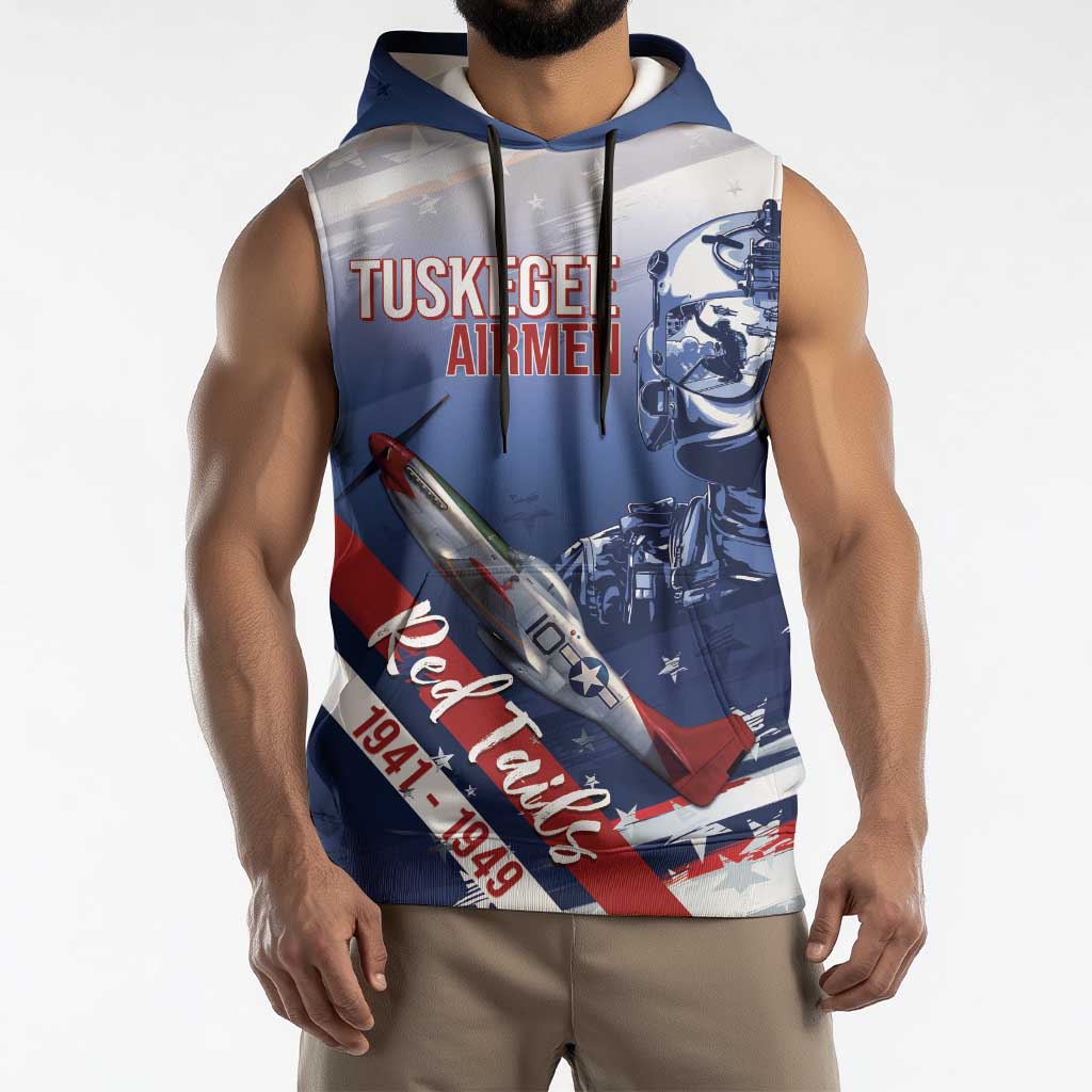 Tuskegee Airmen Red Tails Sleeveless Hoodie Straighten Up and Fly Right - Blue White - Wonder Print Shop