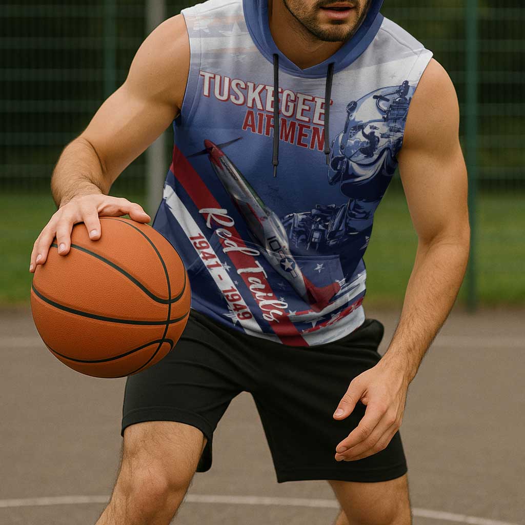 Tuskegee Airmen Red Tails Sleeveless Hoodie Straighten Up and Fly Right - Blue White - Wonder Print Shop