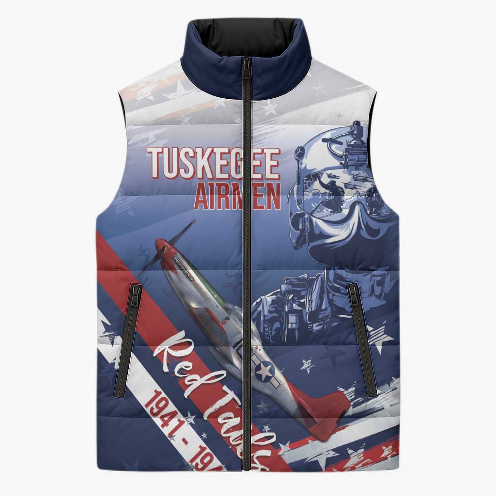 Tuskegee Airmen Red Tails Sleeveless Puffer Jacket Straighten Up and Fly Right - Blue White - Wonder Print Shop