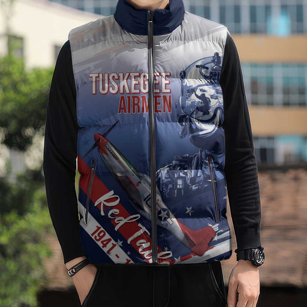 Tuskegee Airmen Red Tails Sleeveless Puffer Jacket Straighten Up and Fly Right - Blue White - Wonder Print Shop