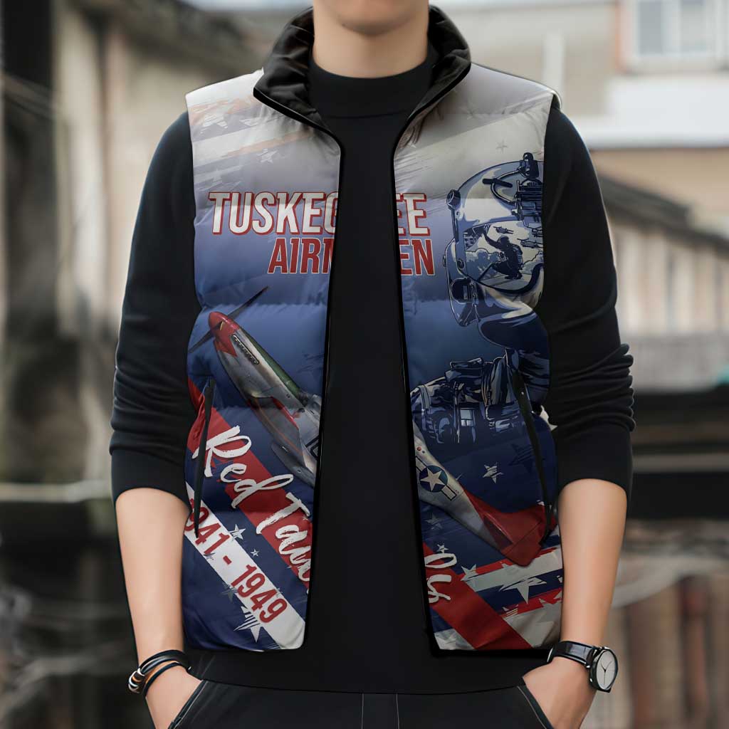 Tuskegee Airmen Red Tails Sleeveless Puffer Jacket Straighten Up and Fly Right - Blue White - Wonder Print Shop