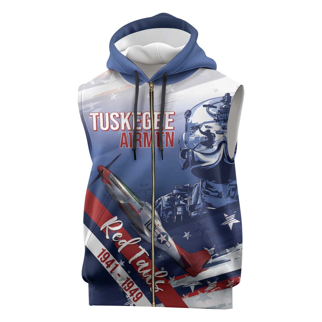 Tuskegee Airmen Red Tails Sleeveless Zip Hoodie Straighten Up and Fly Right - Blue White - Wonder Print Shop