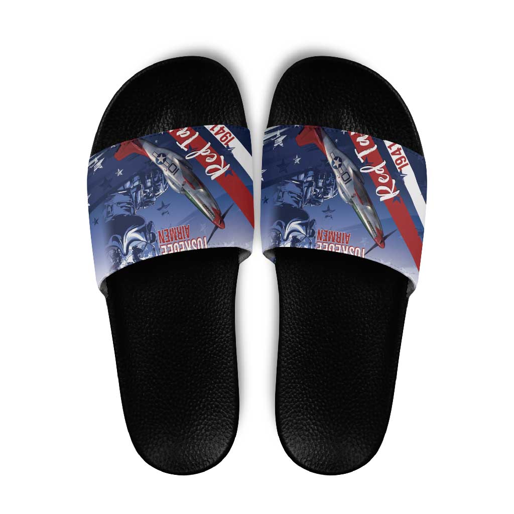 Tuskegee Airmen Red Tails Slide Sandals Straighten Up and Fly Right - Blue White - Wonder Print Shop
