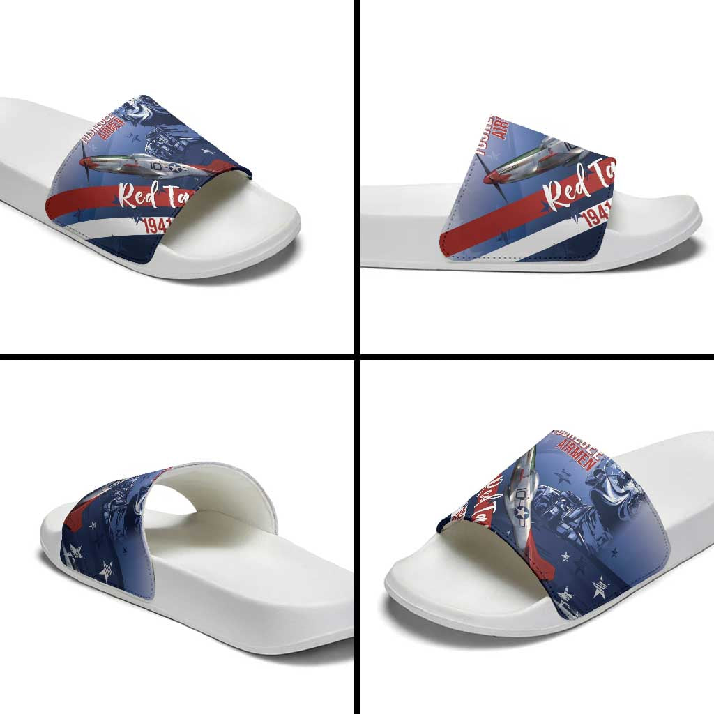 Tuskegee Airmen Red Tails Slide Sandals Straighten Up and Fly Right - Blue White - Wonder Print Shop