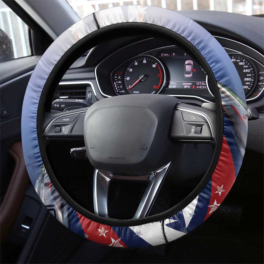 Tuskegee Airmen Red Tails Steering Wheel Cover Straighten Up and Fly Right - Blue White - Wonder Print Shop