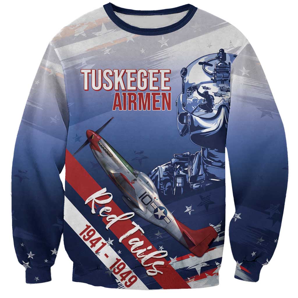 Tuskegee Airmen Red Tails Sweatshirt Straighten Up and Fly Right - Blue White - Wonder Print Shop