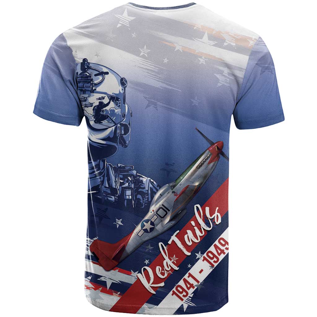 Tuskegee Airmen Red Tails T Shirt Straighten Up and Fly Right - Blue White - Wonder Print Shop