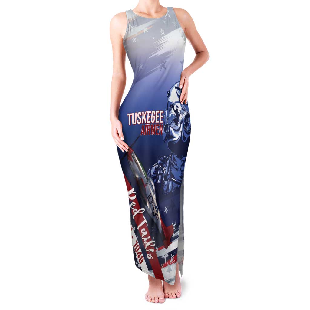 Tuskegee Airmen Red Tails Tank Maxi Dress Straighten Up and Fly Right - Blue White - Wonder Print Shop