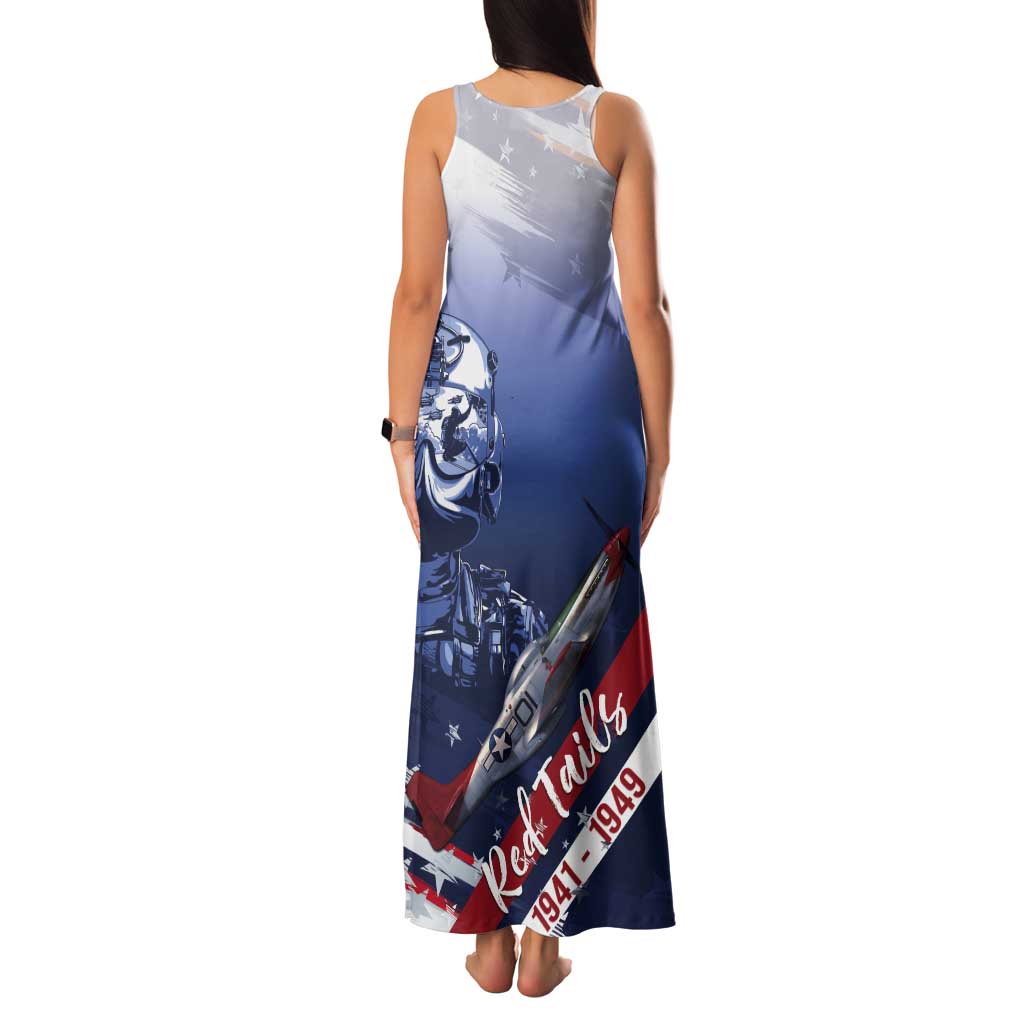 Tuskegee Airmen Red Tails Tank Maxi Dress Straighten Up and Fly Right - Blue White - Wonder Print Shop