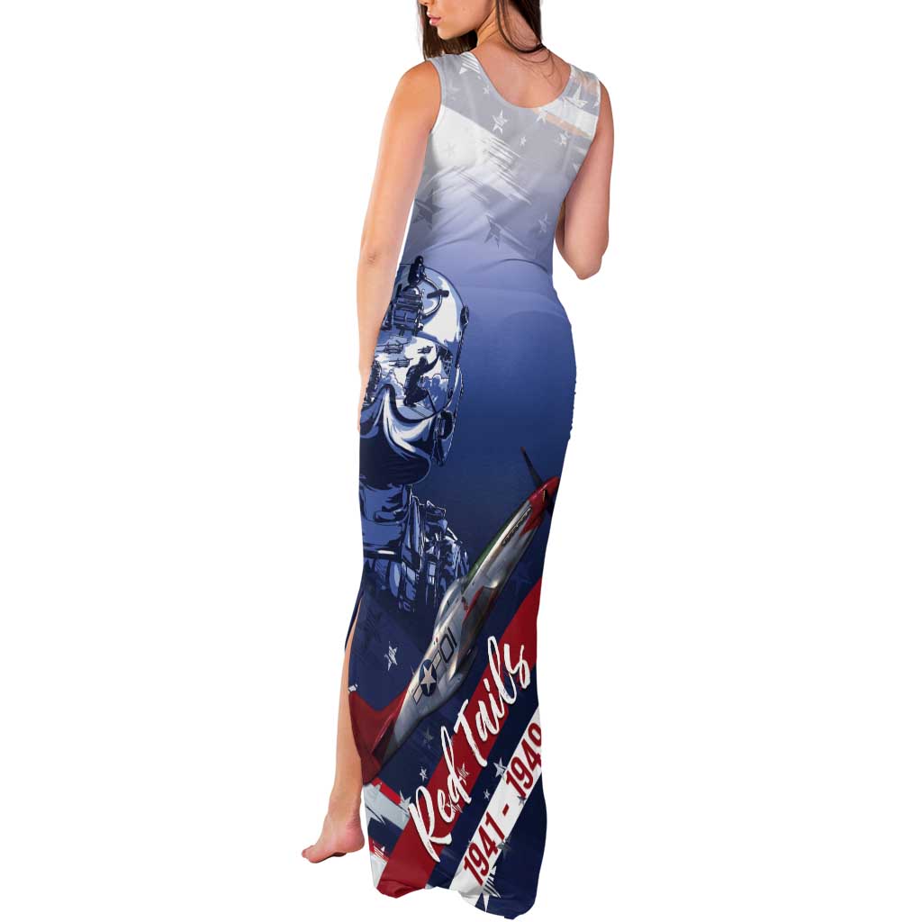Tuskegee Airmen Red Tails Tank Maxi Dress Straighten Up and Fly Right - Blue White - Wonder Print Shop