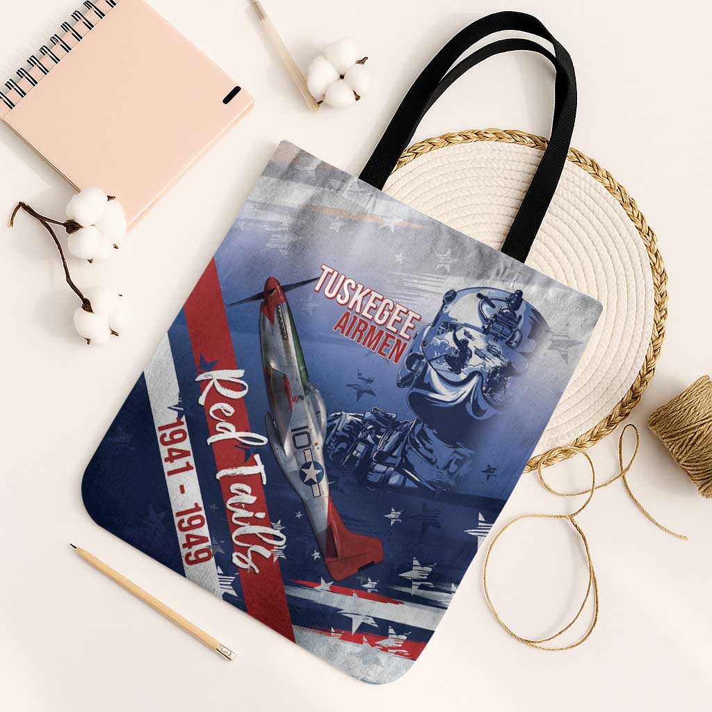 Tuskegee Airmen Red Tails Tote Bag Straighten Up and Fly Right - Blue White - Wonder Print Shop