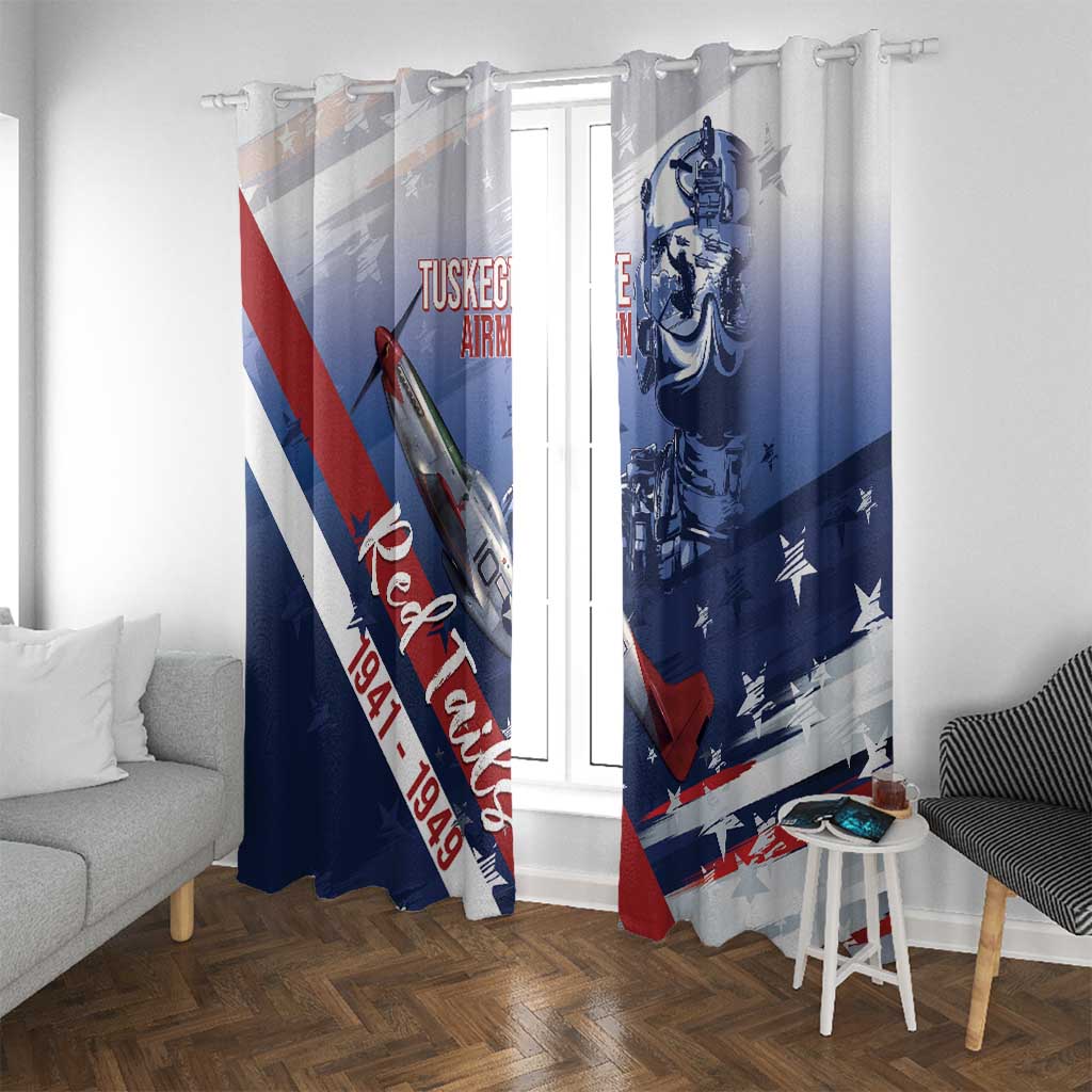 Tuskegee Airmen Red Tails Window Curtain Straighten Up and Fly Right - Blue White - Wonder Print Shop