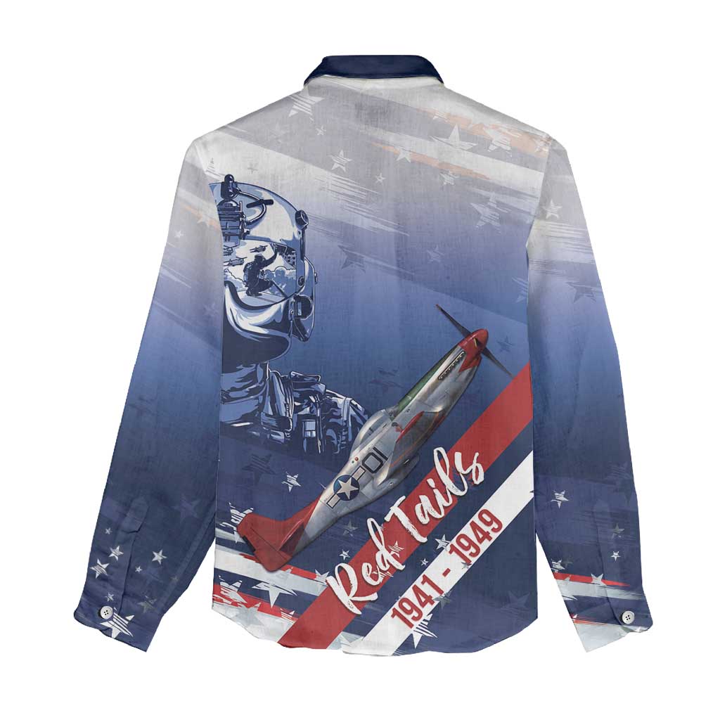 Tuskegee Airmen Red Tails Women Casual Shirt Straighten Up and Fly Right - Blue White - Wonder Print Shop