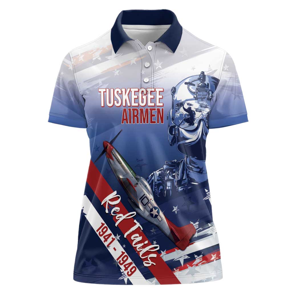 Tuskegee Airmen Red Tails Women Polo Shirt Straighten Up and Fly Right - Blue White - Wonder Print Shop