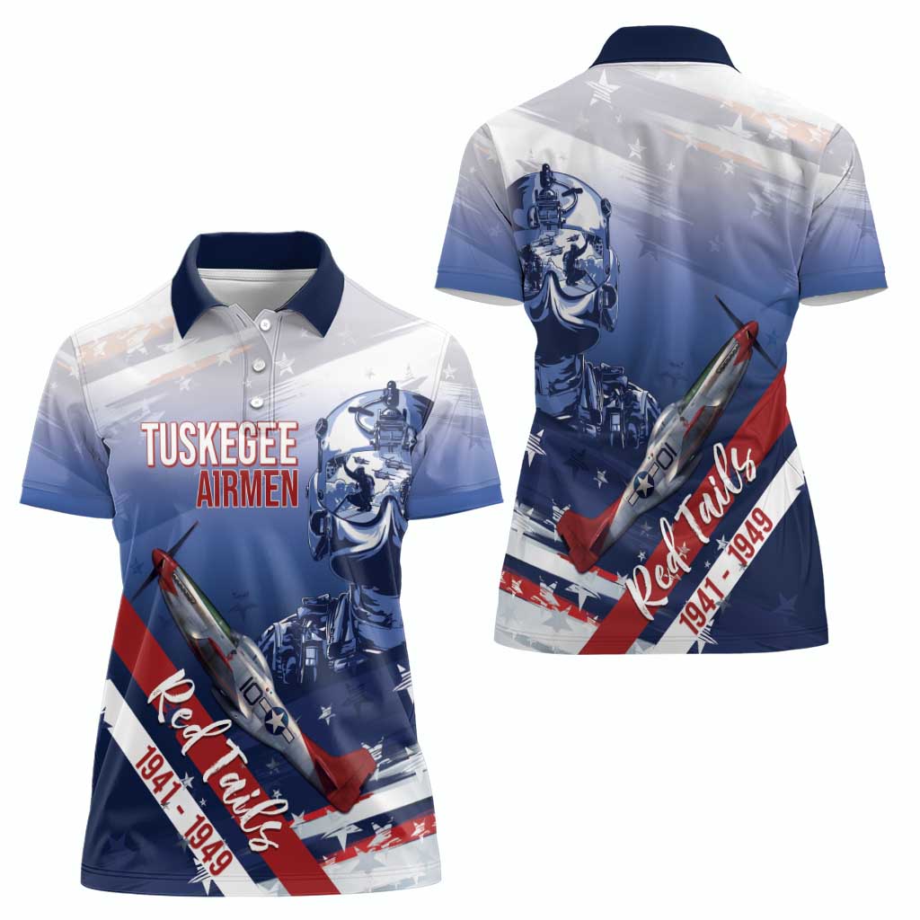 Tuskegee Airmen Red Tails Women Polo Shirt Straighten Up and Fly Right - Blue White - Wonder Print Shop