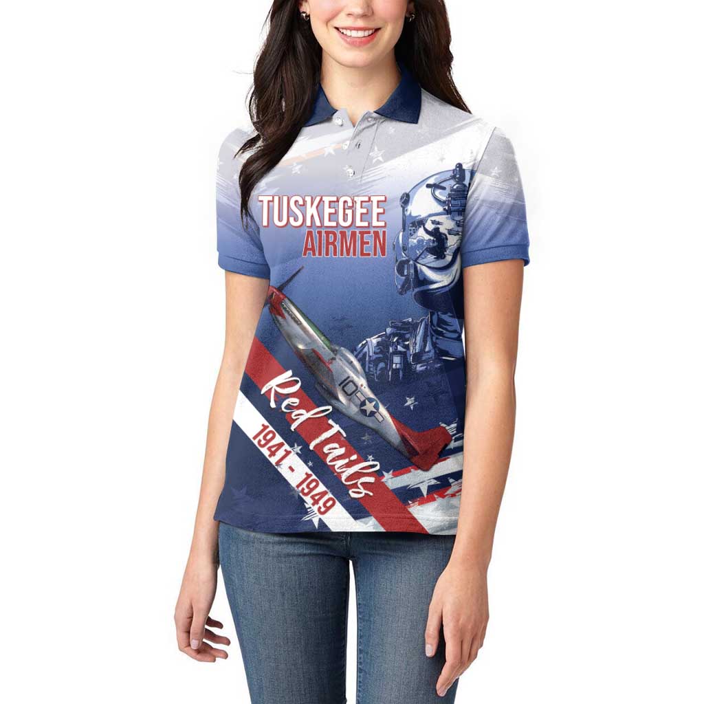 Tuskegee Airmen Red Tails Women Polo Shirt Straighten Up and Fly Right - Blue White - Wonder Print Shop