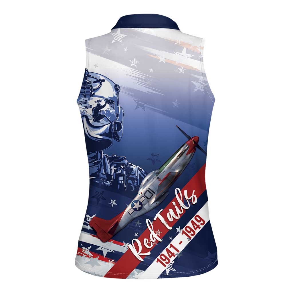 Tuskegee Airmen Red Tails Women Sleeveless Polo Shirt Straighten Up and Fly Right - Blue White - Wonder Print Shop