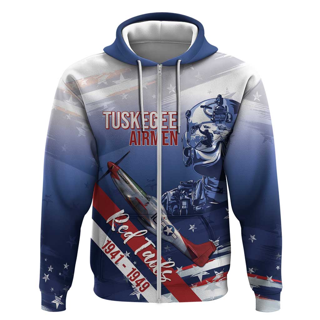 Tuskegee Airmen Red Tails Zip Hoodie Straighten Up and Fly Right - Blue White - Wonder Print Shop