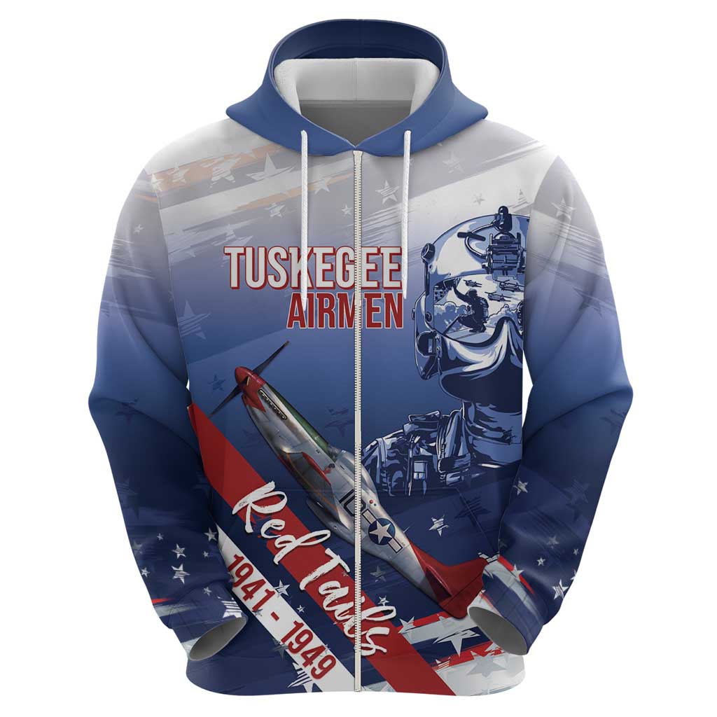 Tuskegee Airmen Red Tails Zip Hoodie Straighten Up and Fly Right - Blue White - Wonder Print Shop