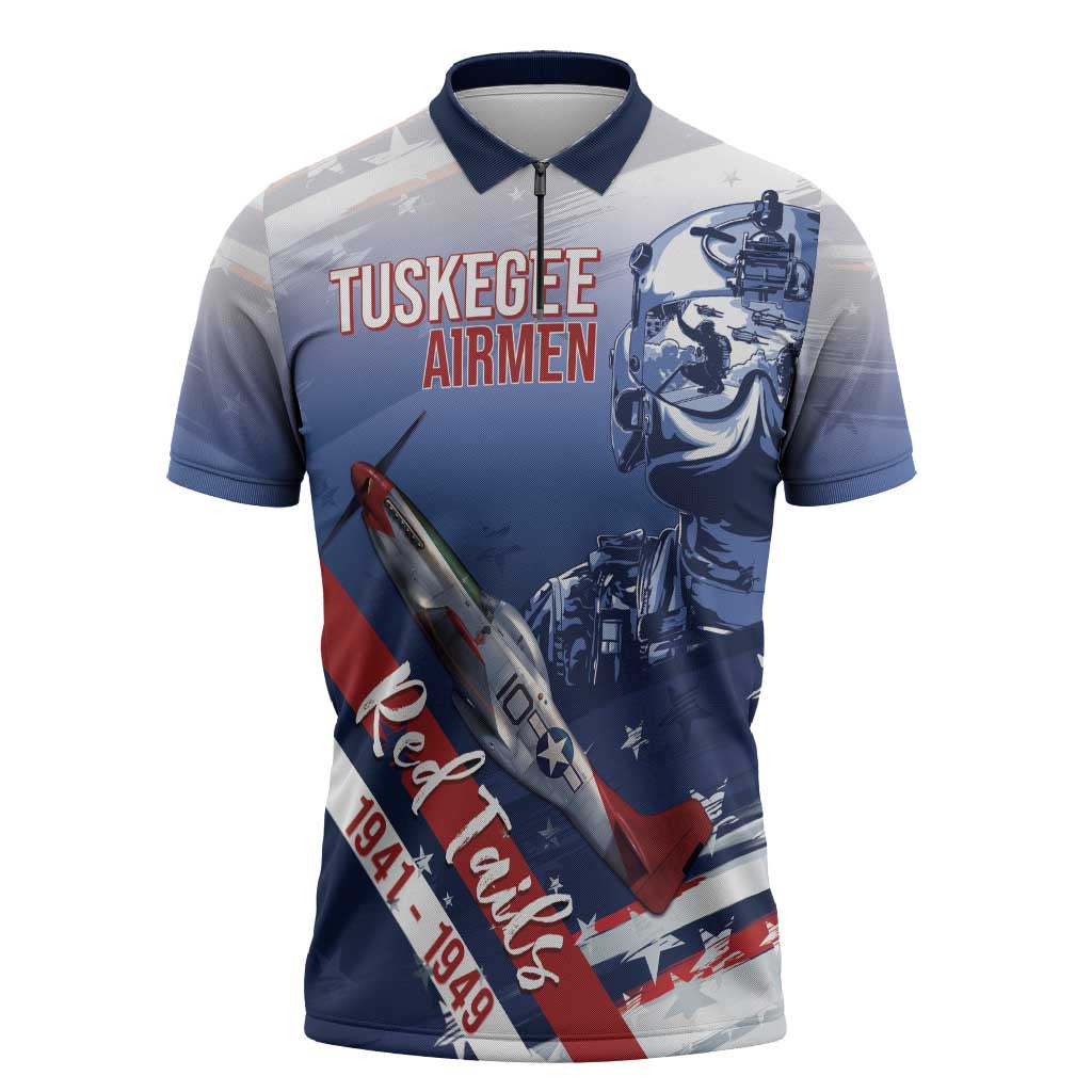 Tuskegee Airmen Red Tails Zipper Polo Shirt Straighten Up and Fly Right - Blue White - Wonder Print Shop