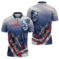 Tuskegee Airmen Red Tails Zipper Polo Shirt Straighten Up and Fly Right - Blue White - Wonder Print Shop
