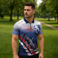 Tuskegee Airmen Red Tails Zipper Polo Shirt Straighten Up and Fly Right - Blue White - Wonder Print Shop