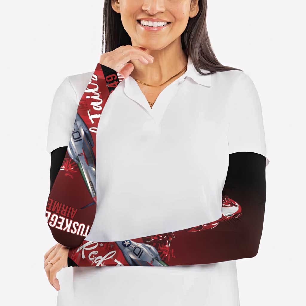 Tuskegee Airmen Red Tails Arm Sleeves Straighten Up and Fly Right - Black Red - Wonder Print Shop